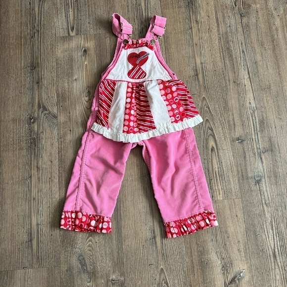 Vintage OshKosh B’gosh Made in USA Pink Customized Overalls Valentines Day 3T - Picture 1 of 9